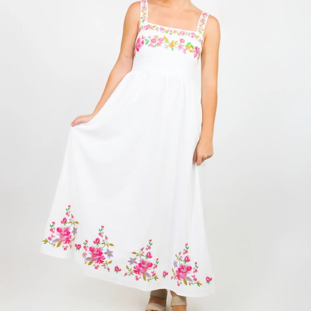 MARBLE White Dress with Colorful Floral Accents